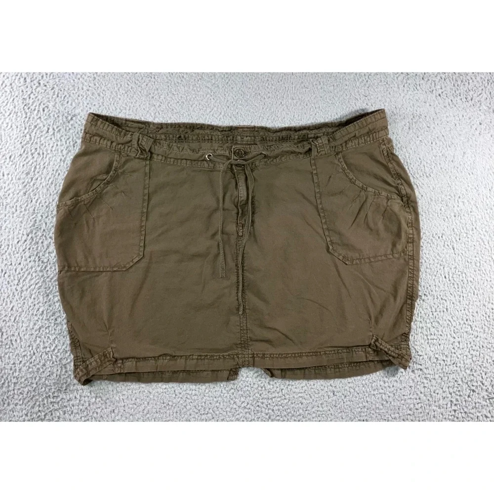 Utility Mini Skirt Women 5XL‎ Olive Drab Drawstring Casual Retro Outdoor y2k